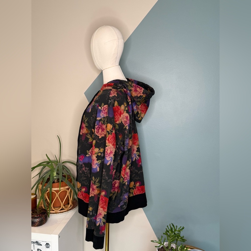 Johnny Was Los Angeles Floral Zip Hoodie XXL Black Cotton Stretch Boho Artsy - Picture 4 of 13